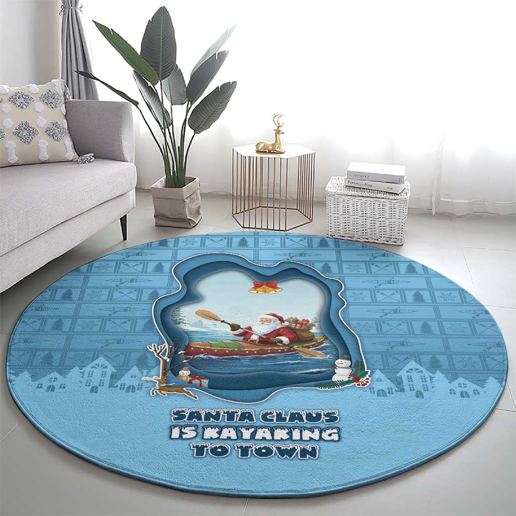 Santa Claus Is Kayaking To Town Round Carpet Merry Christmas - Wonder Print Shop