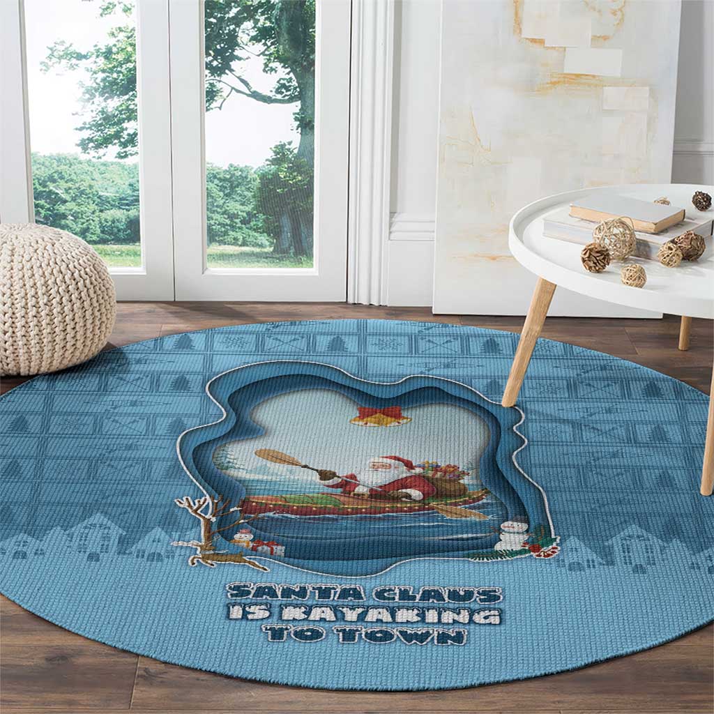 Santa Claus Is Kayaking To Town Round Carpet Merry Christmas - Wonder Print Shop