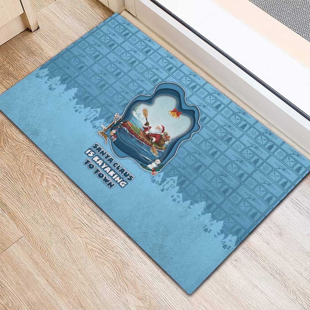 Santa Claus Is Kayaking To Town Rubber Doormat Merry Christmas - Wonder Print Shop