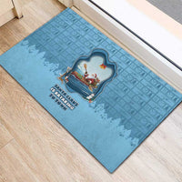 Santa Claus Is Kayaking To Town Rubber Doormat Merry Christmas - Wonder Print Shop