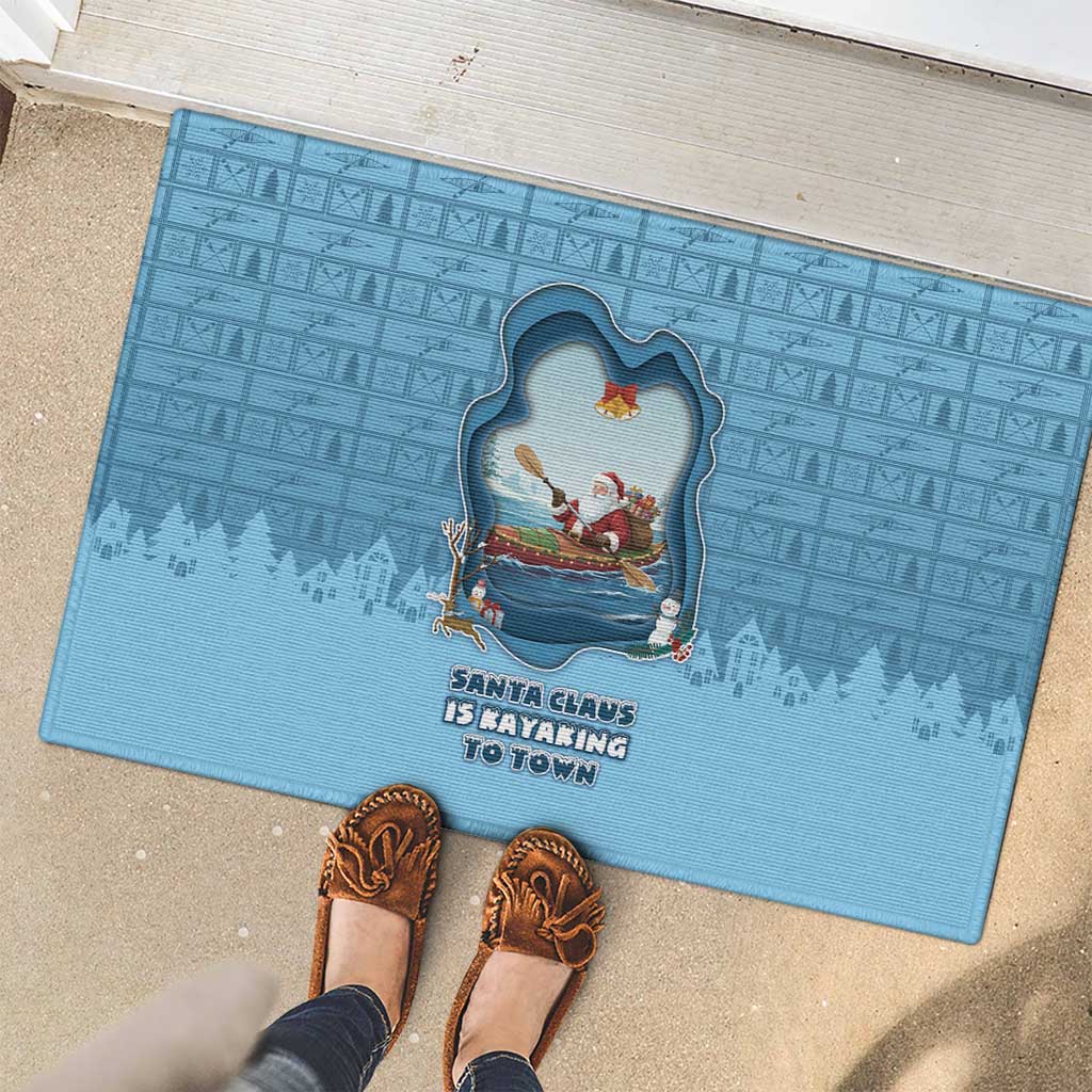Santa Claus Is Kayaking To Town Rubber Doormat Merry Christmas - Wonder Print Shop