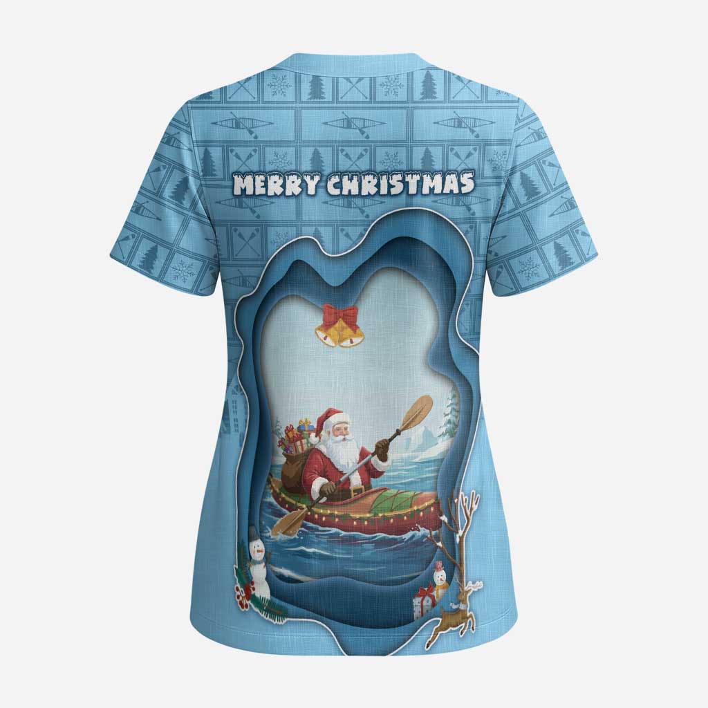 Santa Claus Is Kayaking To Town Scrub Top Merry Christmas - Wonder Print Shop