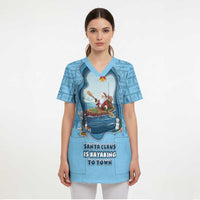 Santa Claus Is Kayaking To Town Scrub Top Merry Christmas - Wonder Print Shop