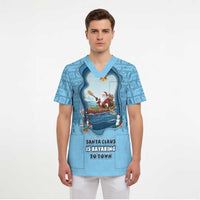 Santa Claus Is Kayaking To Town Scrub Top Merry Christmas - Wonder Print Shop