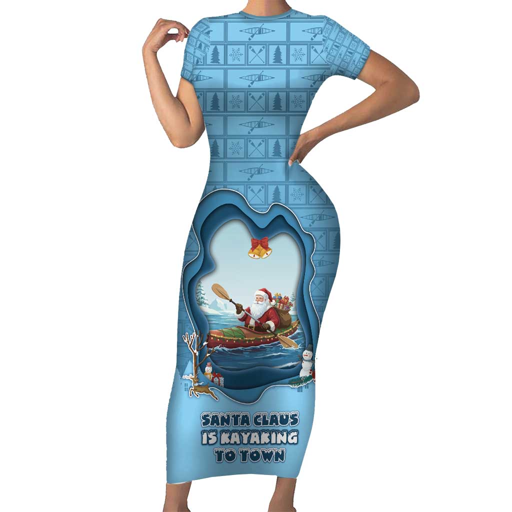 Santa Claus Is Kayaking To Town Short Sleeve Bodycon Dress Merry Christmas - Wonder Print Shop