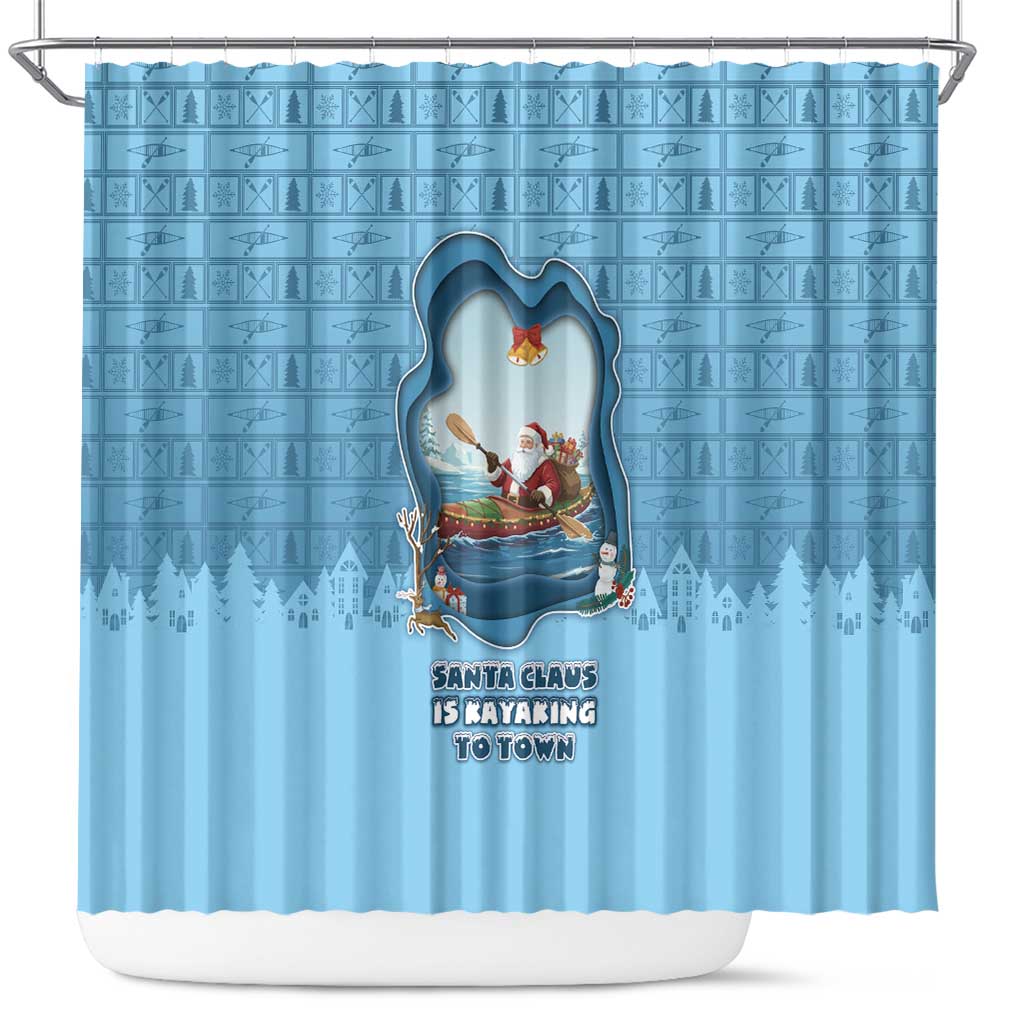 Santa Claus Is Kayaking To Town Shower Curtain Merry Christmas - Wonder Print Shop