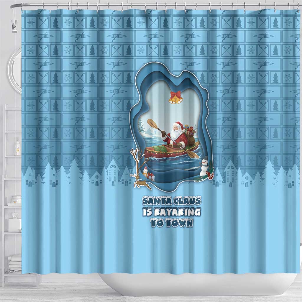 Santa Claus Is Kayaking To Town Shower Curtain Merry Christmas - Wonder Print Shop