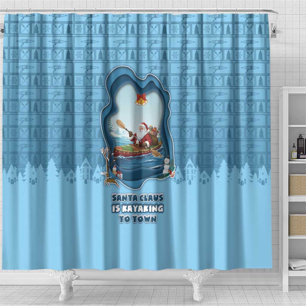 Santa Claus Is Kayaking To Town Shower Curtain Merry Christmas - Wonder Print Shop
