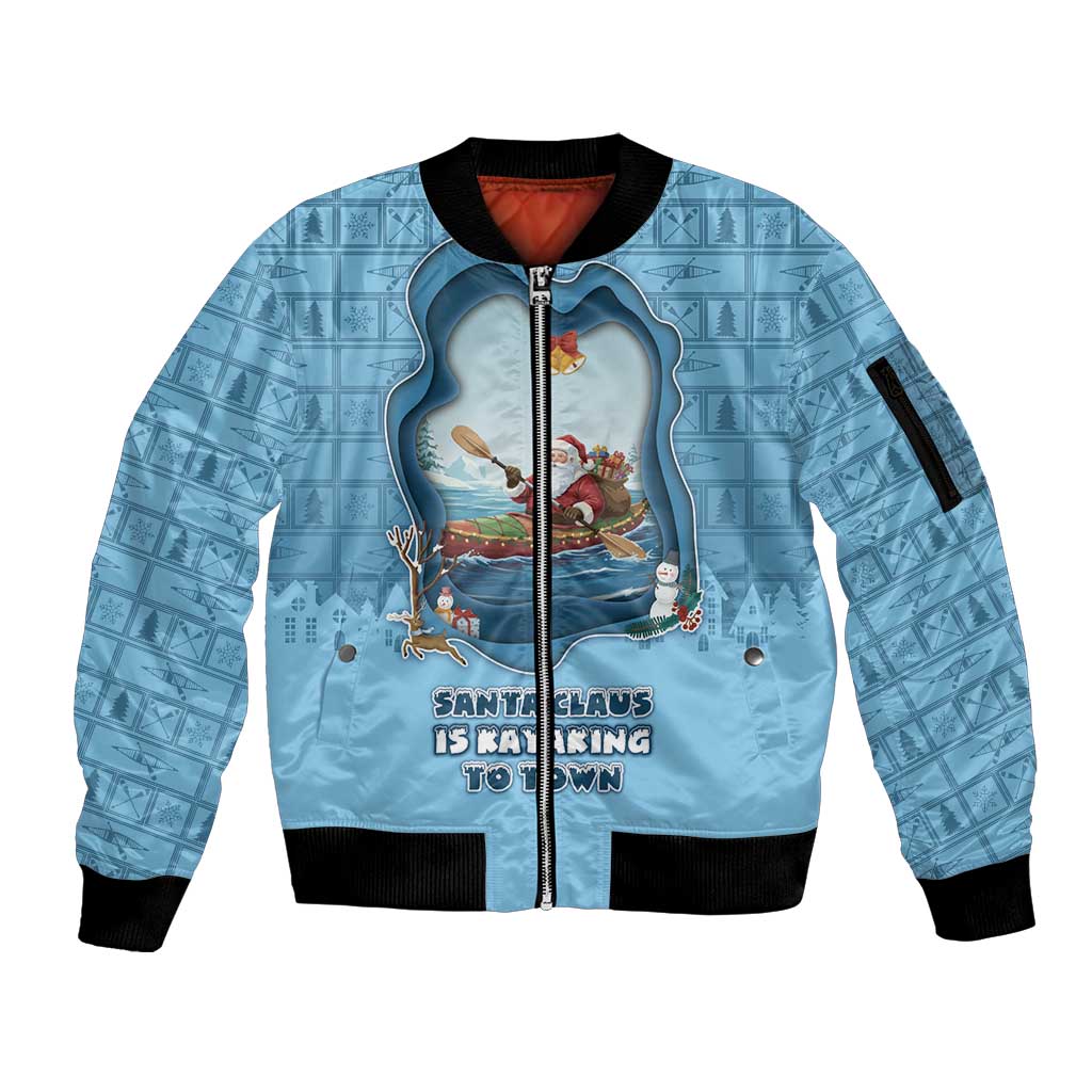 Santa Claus Is Kayaking To Town Sleeve Zip Bomber Jacket Merry Christmas - Wonder Print Shop