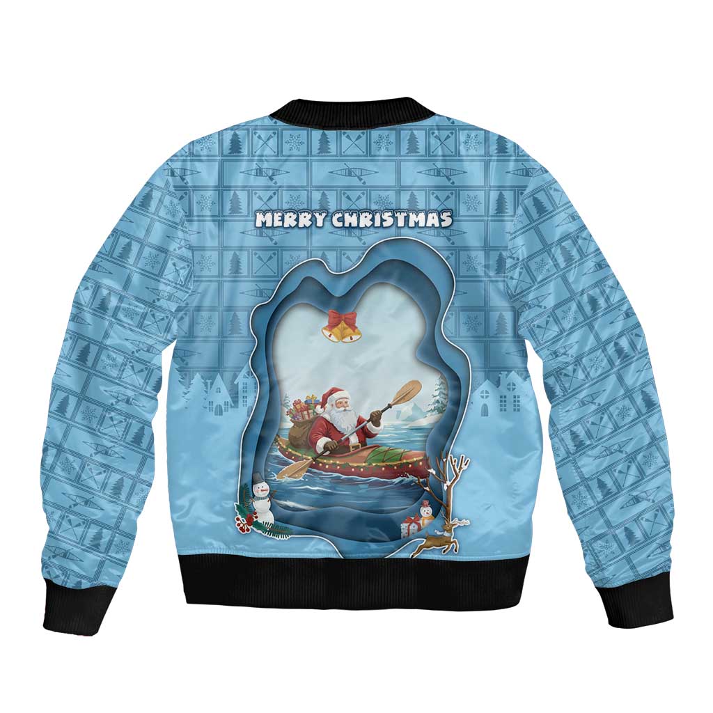 Santa Claus Is Kayaking To Town Sleeve Zip Bomber Jacket Merry Christmas - Wonder Print Shop