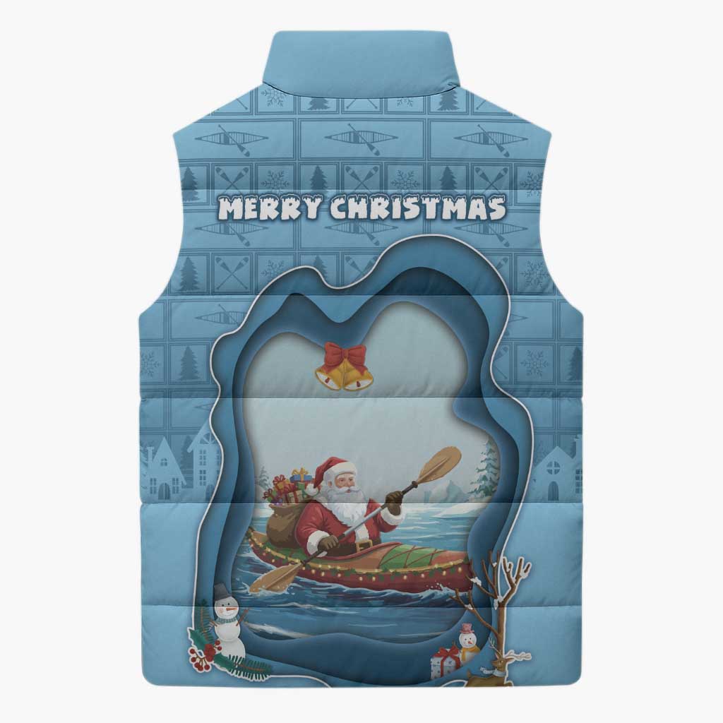 Santa Claus Is Kayaking To Town Sleeveless Puffer Jacket Merry Christmas - Wonder Print Shop