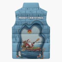 Santa Claus Is Kayaking To Town Sleeveless Puffer Jacket Merry Christmas - Wonder Print Shop