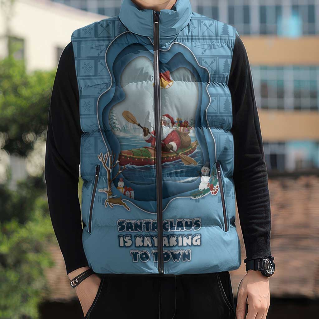 Santa Claus Is Kayaking To Town Sleeveless Puffer Jacket Merry Christmas - Wonder Print Shop