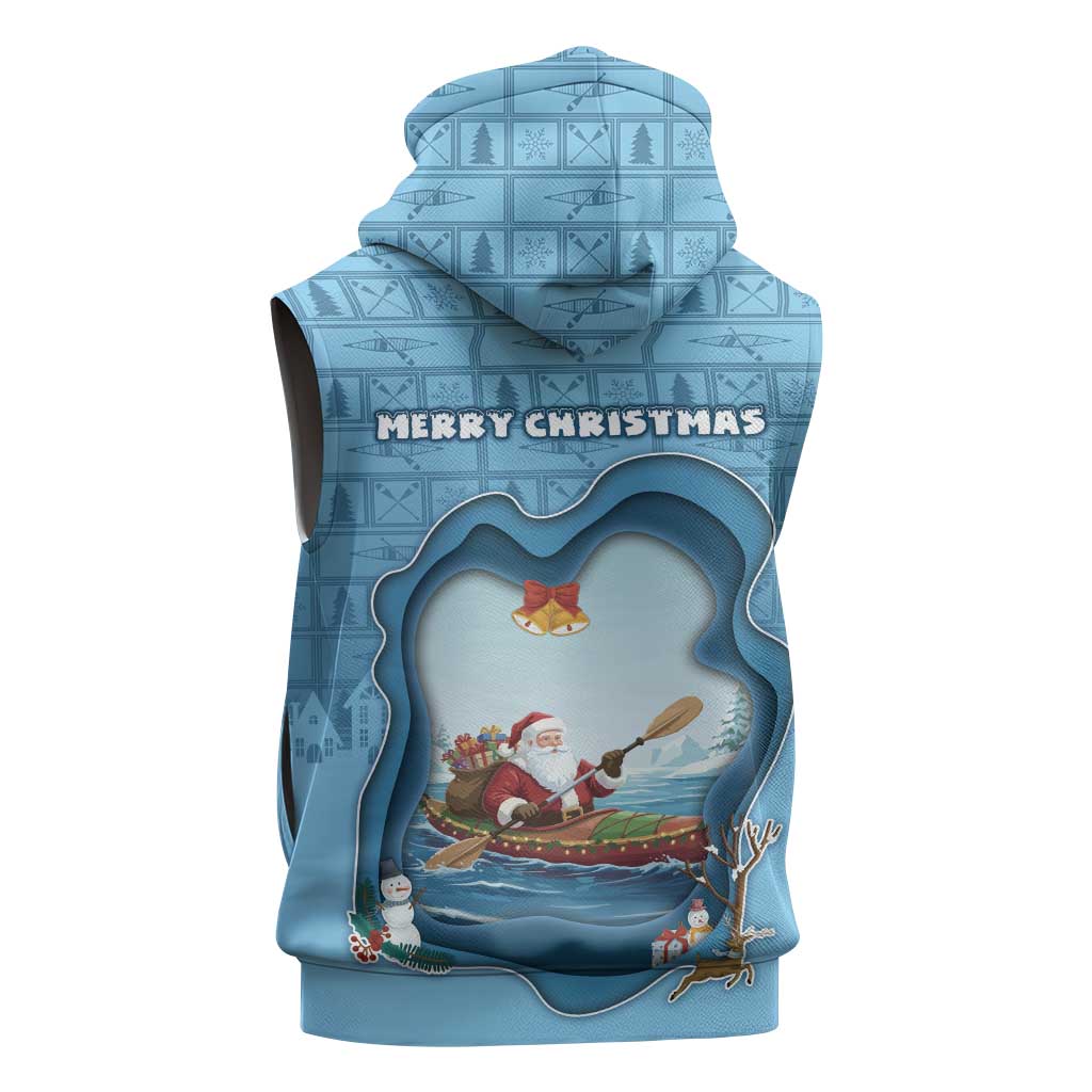 Santa Claus Is Kayaking To Town Sleeveless Zip Hoodie Merry Christmas - Wonder Print Shop