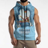 Santa Claus Is Kayaking To Town Sleeveless Zip Hoodie Merry Christmas - Wonder Print Shop