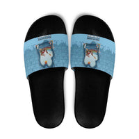 Santa Claus Is Kayaking To Town Slide Sandals Merry Christmas - Wonder Print Shop