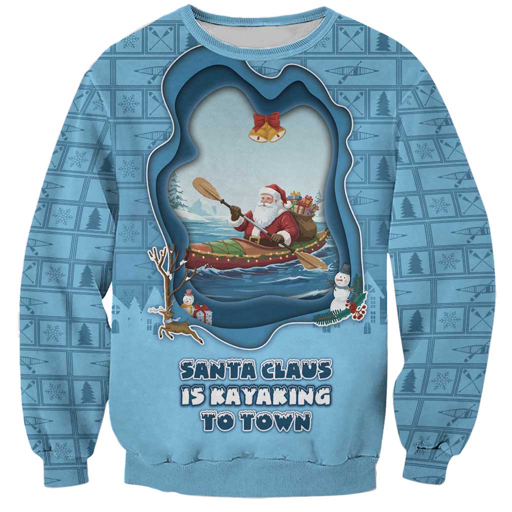 Santa Claus Is Kayaking To Town Sweatshirt Merry Christmas - Wonder Print Shop