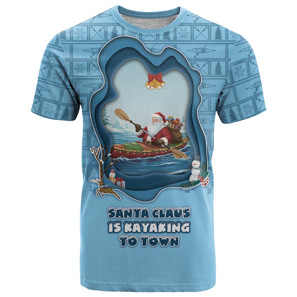 Santa Claus Is Kayaking To Town T Shirt Merry Christmas - Wonder Print Shop
