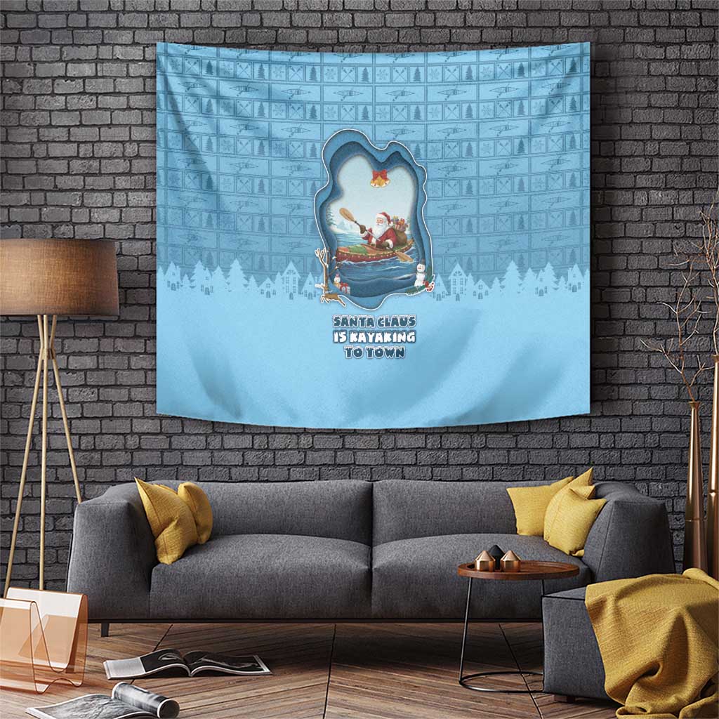 Santa Claus Is Kayaking To Town Tapestry Merry Christmas - Wonder Print Shop