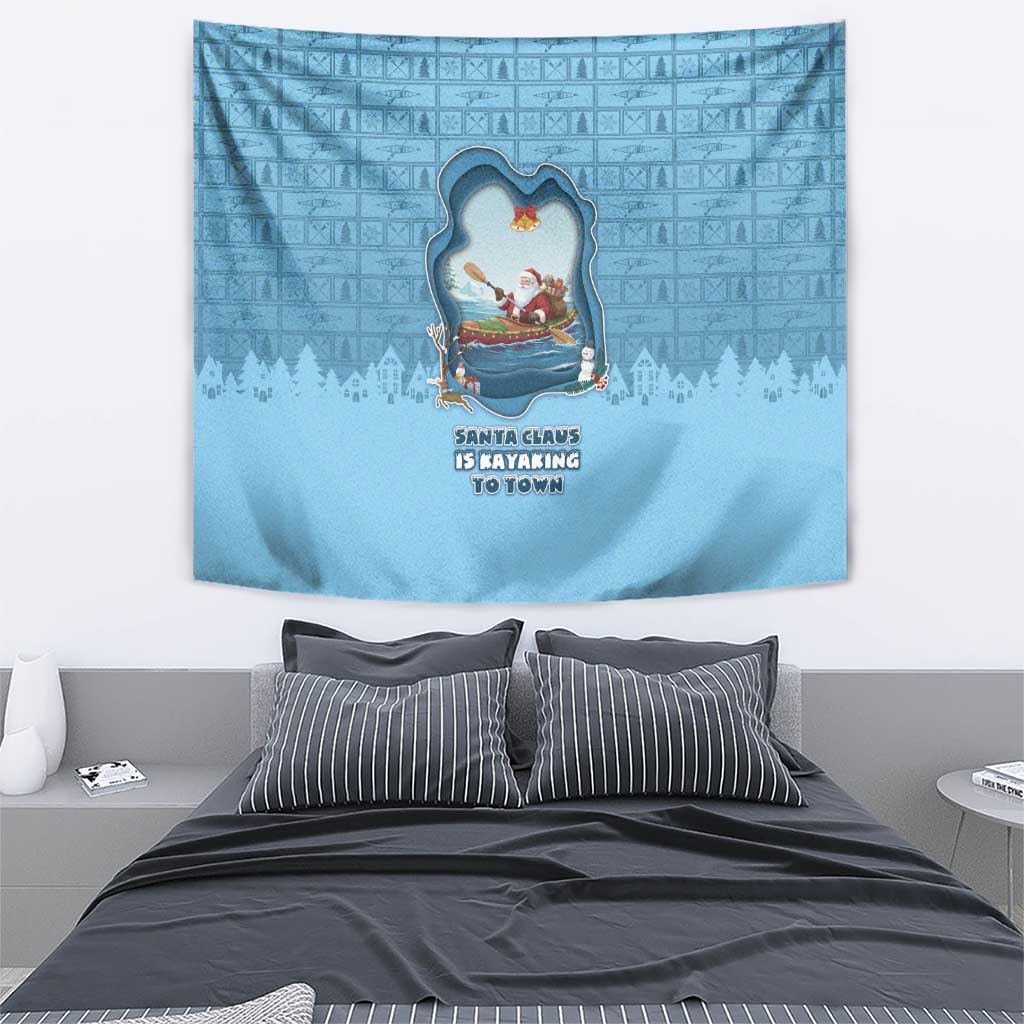Santa Claus Is Kayaking To Town Tapestry Merry Christmas - Wonder Print Shop