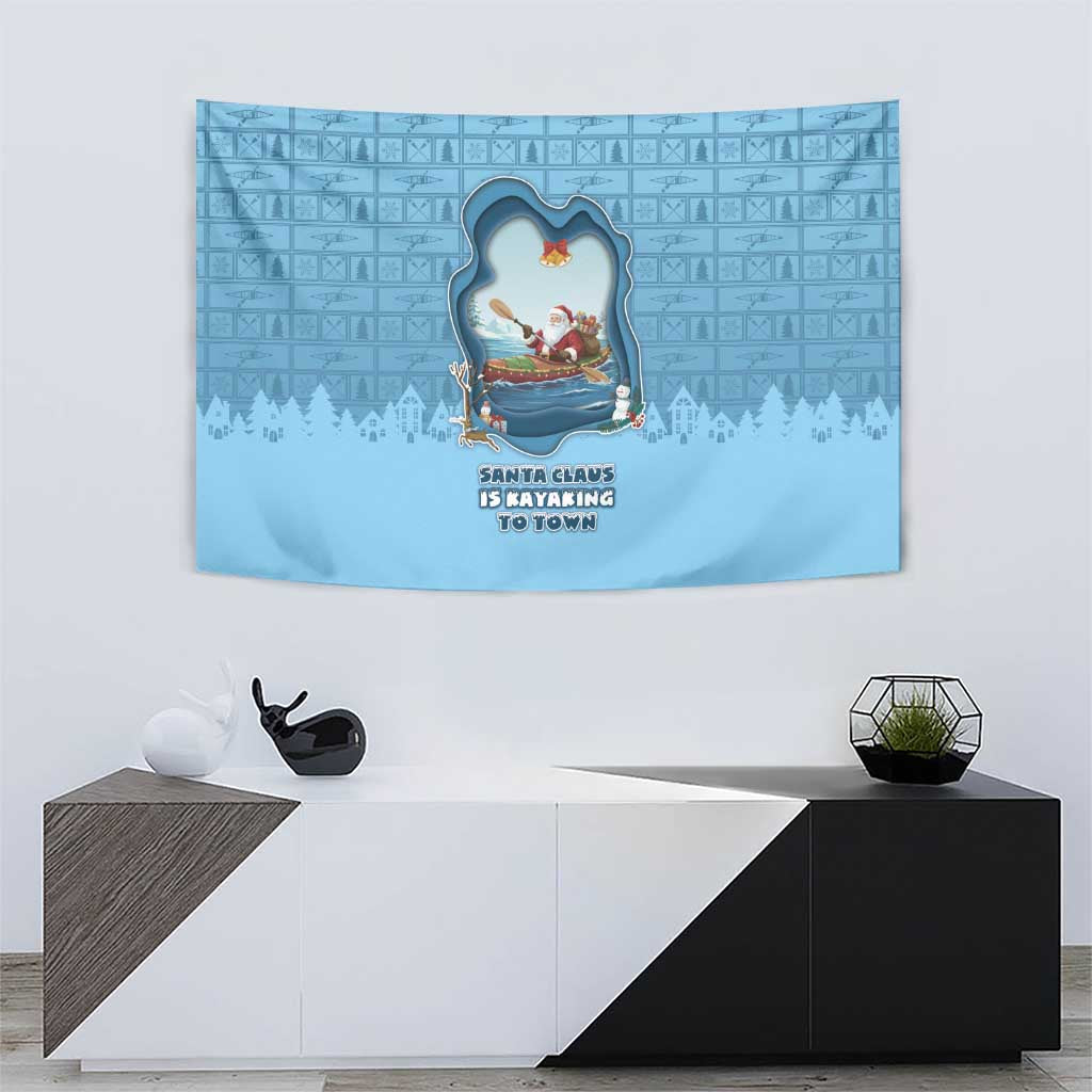 Santa Claus Is Kayaking To Town Tapestry Merry Christmas - Wonder Print Shop