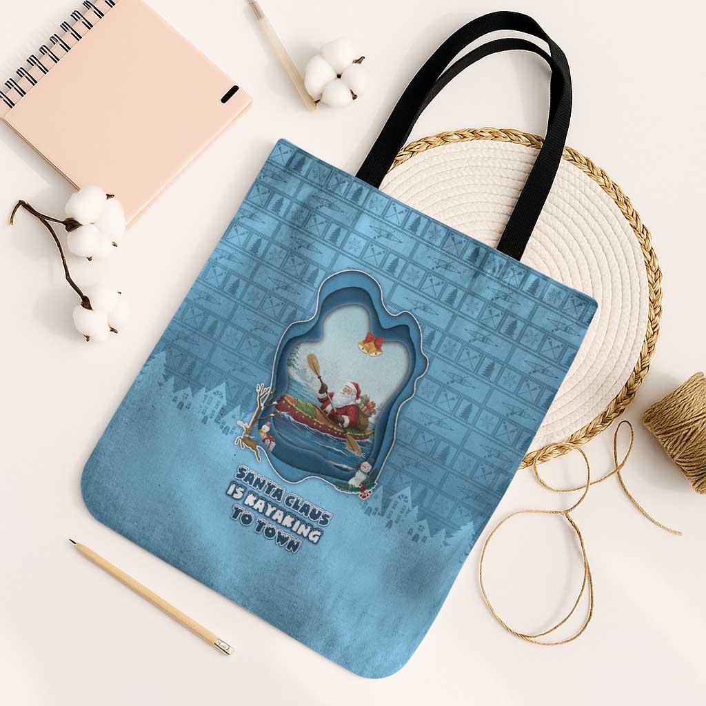 Santa Claus Is Kayaking To Town Tote Bag Merry Christmas - Wonder Print Shop