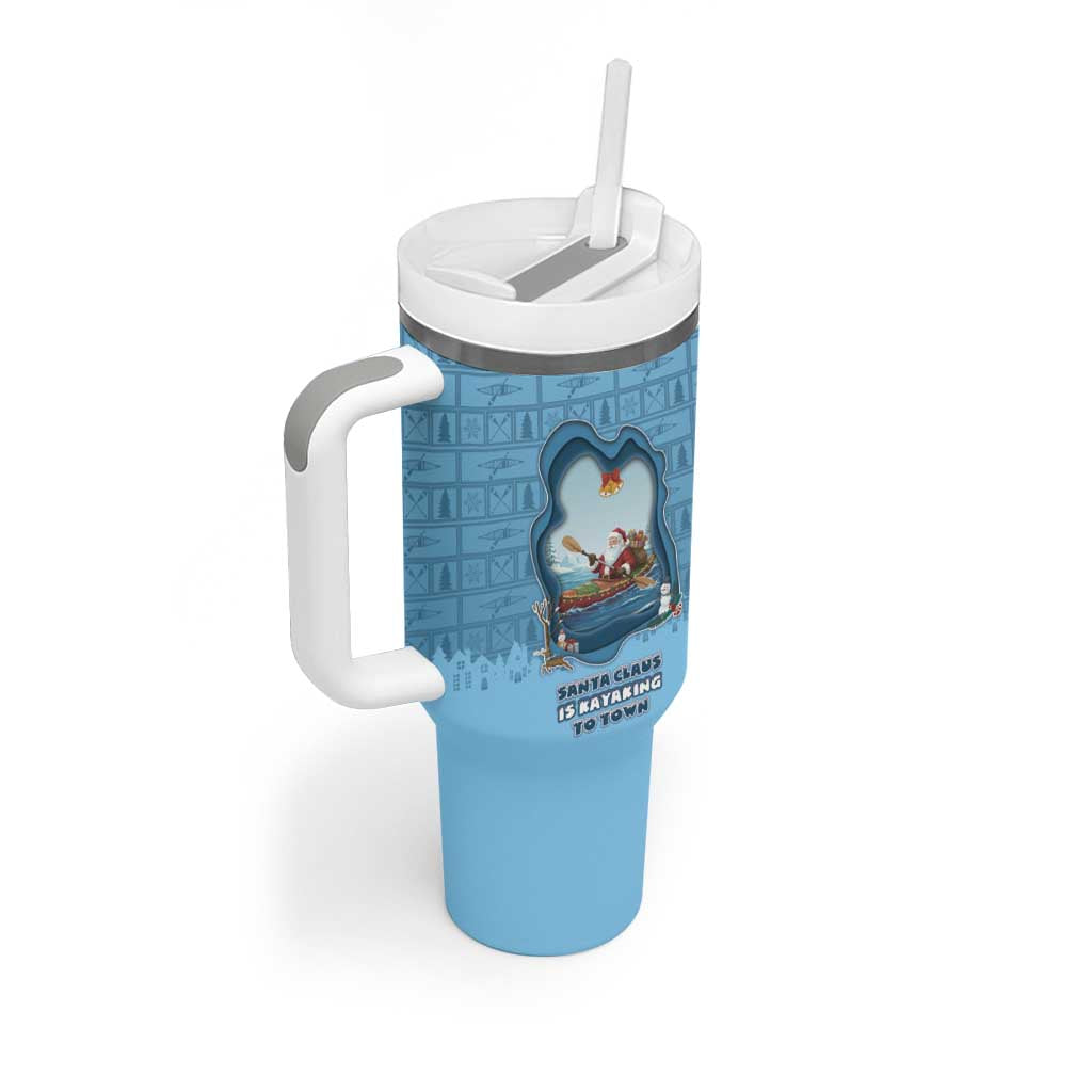 Santa Claus Is Kayaking To Town Tumbler With Handle Merry Christmas - Wonder Print Shop