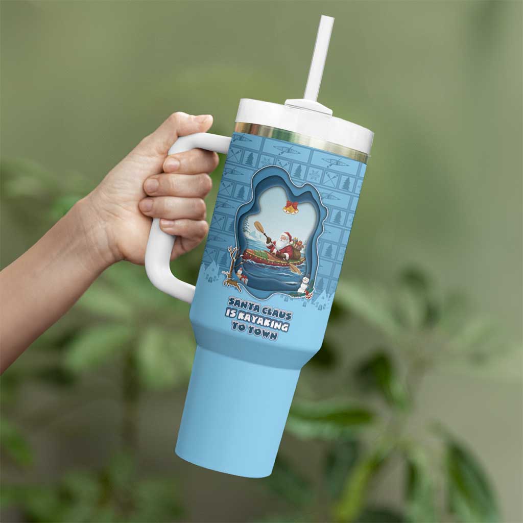 Santa Claus Is Kayaking To Town Tumbler With Handle Merry Christmas - Wonder Print Shop