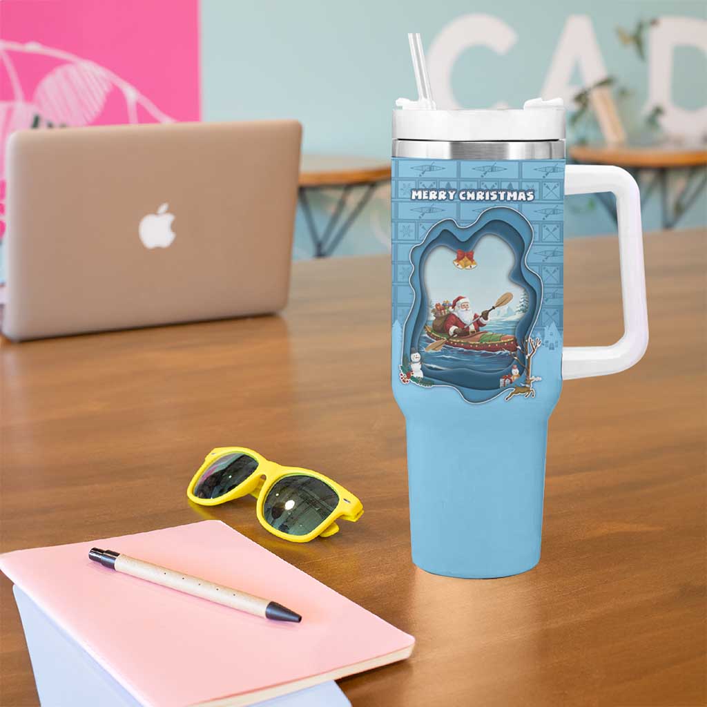 Santa Claus Is Kayaking To Town Tumbler With Handle Merry Christmas - Wonder Print Shop