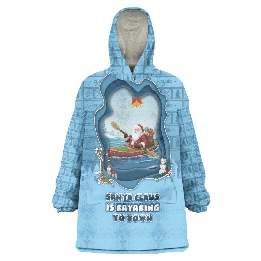 Santa Claus Is Kayaking To Town Wearable Blanket Hoodie Merry Christmas - Wonder Print Shop