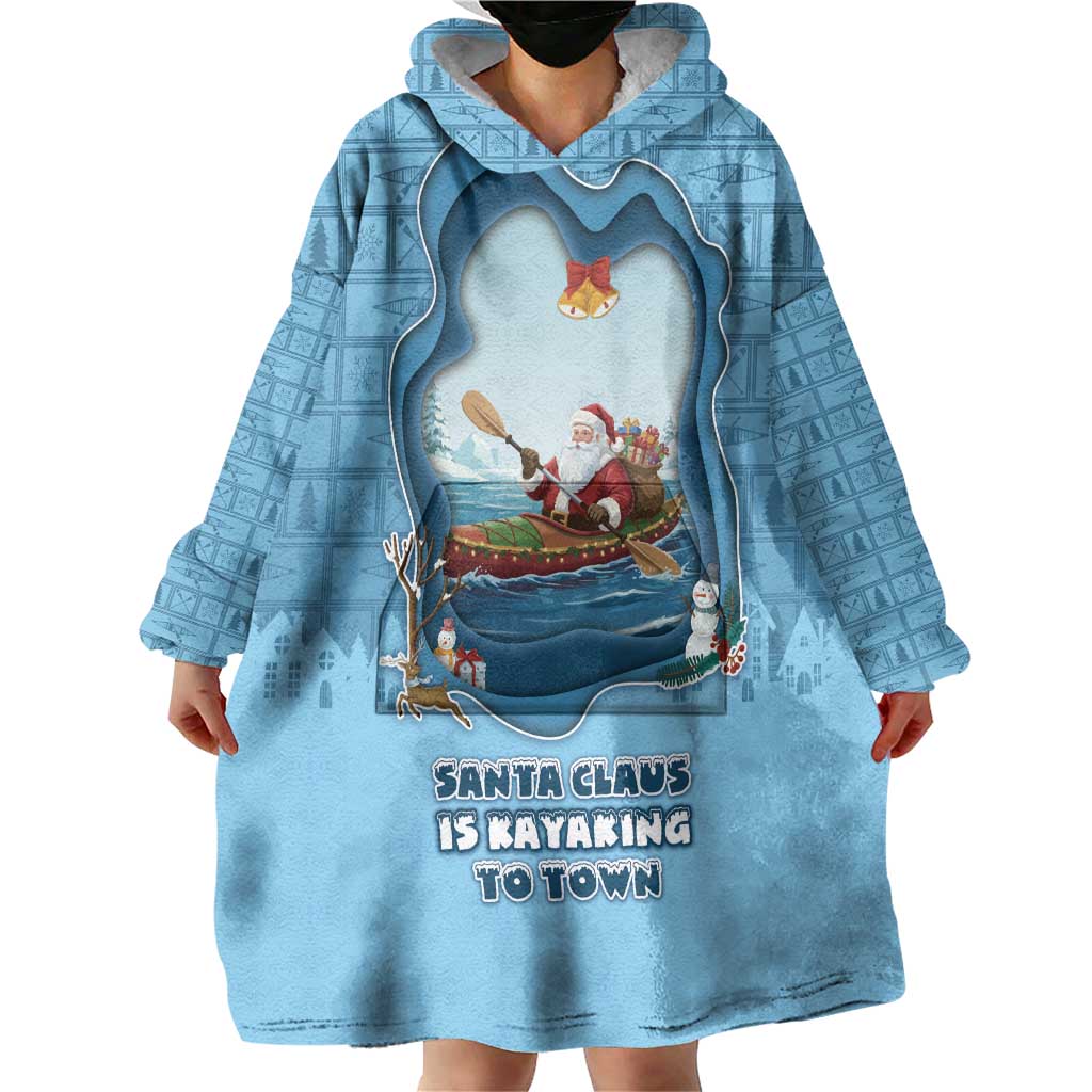 Santa Claus Is Kayaking To Town Wearable Blanket Hoodie Merry Christmas - Wonder Print Shop