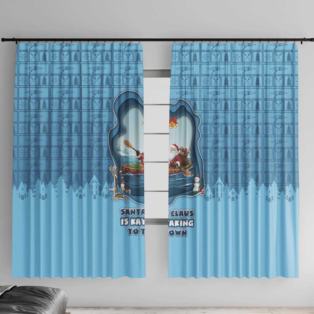 Santa Claus Is Kayaking To Town Window Curtain Merry Christmas - Wonder Print Shop