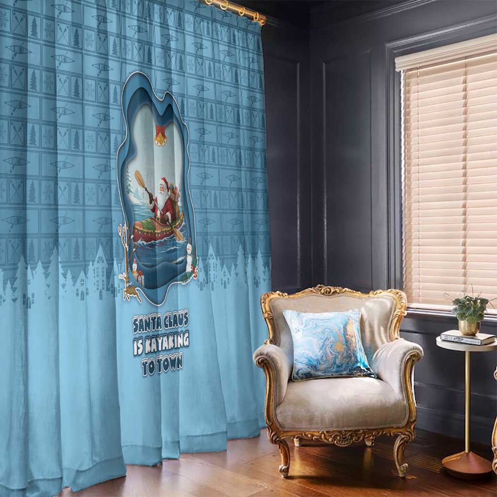 Santa Claus Is Kayaking To Town Window Curtain Merry Christmas - Wonder Print Shop