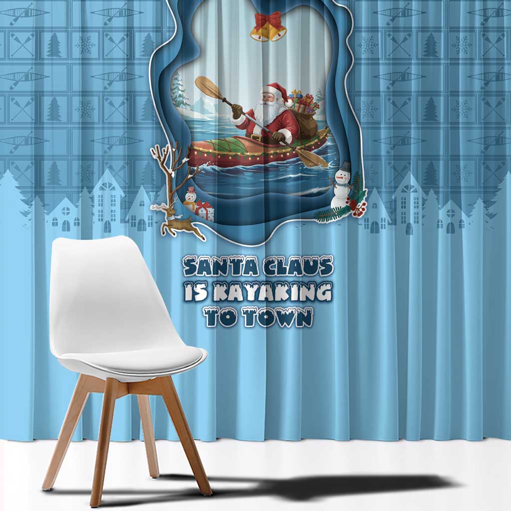 Santa Claus Is Kayaking To Town Window Curtain Merry Christmas - Wonder Print Shop