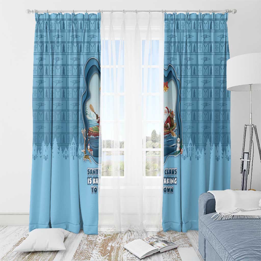 Santa Claus Is Kayaking To Town Window Curtain Merry Christmas - Wonder Print Shop