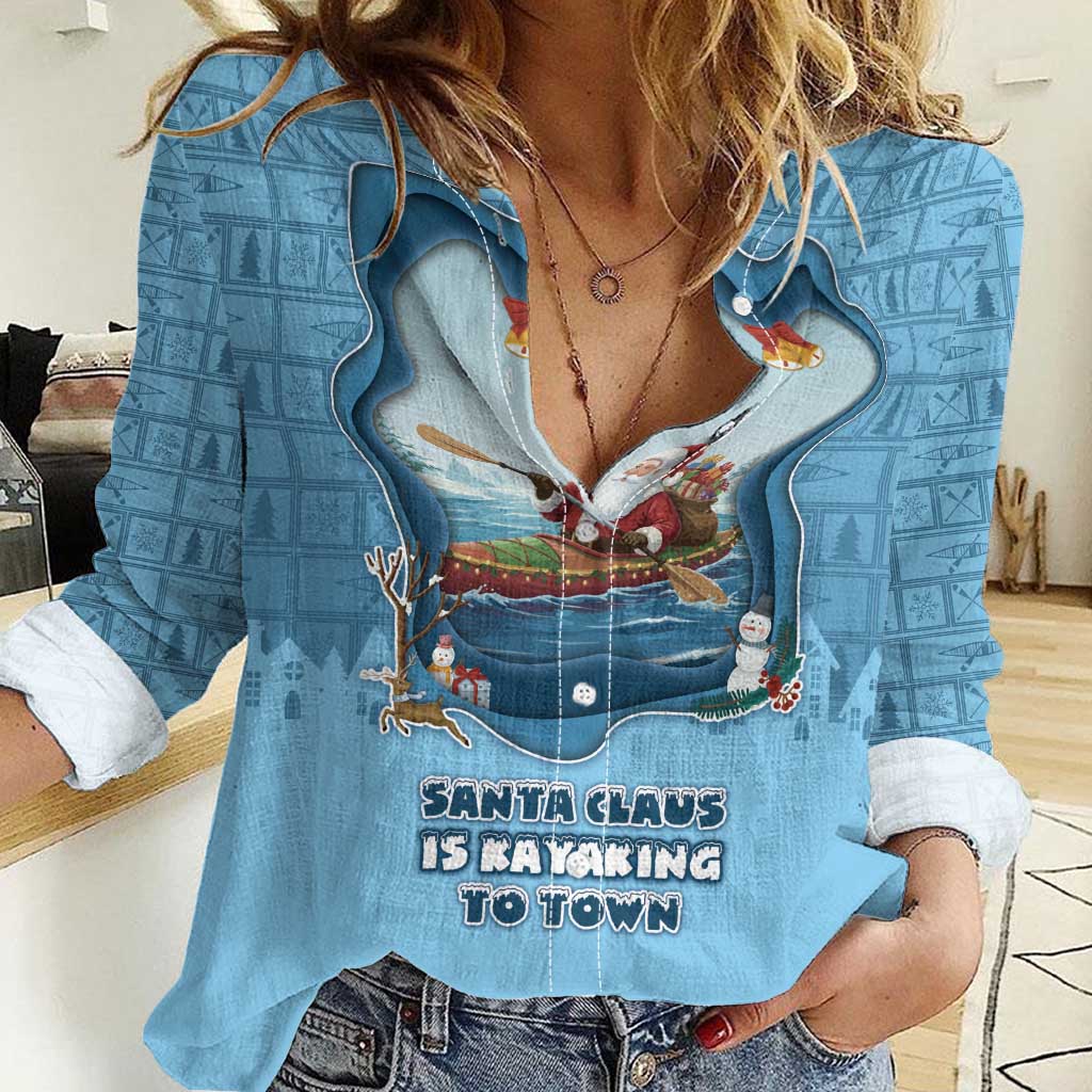 Santa Claus Is Kayaking To Town Women Casual Shirt Merry Christmas - Wonder Print Shop