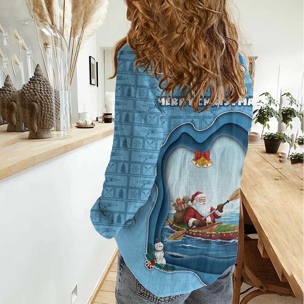 Santa Claus Is Kayaking To Town Women Casual Shirt Merry Christmas - Wonder Print Shop