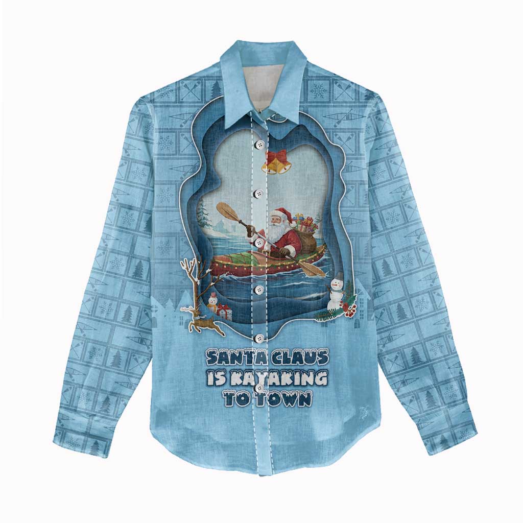 Santa Claus Is Kayaking To Town Women Casual Shirt Merry Christmas - Wonder Print Shop