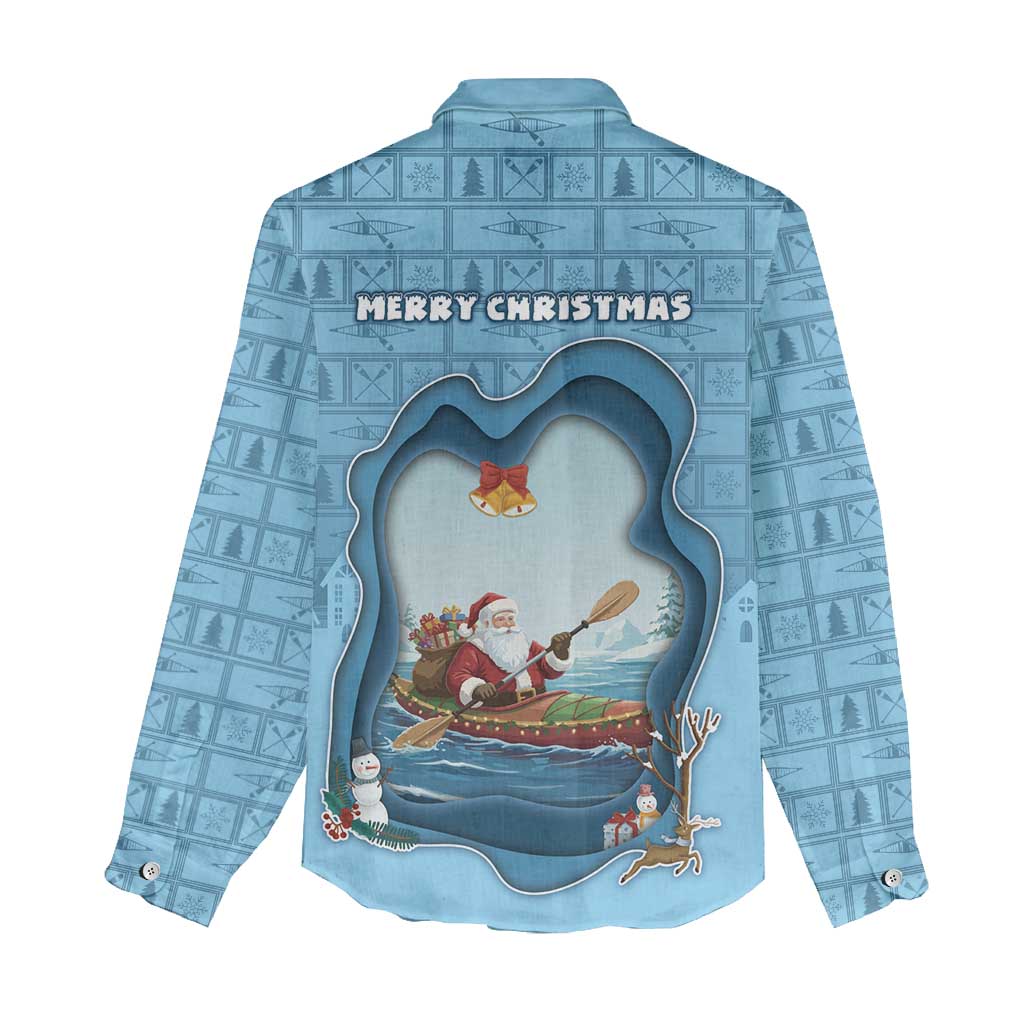 Santa Claus Is Kayaking To Town Women Casual Shirt Merry Christmas - Wonder Print Shop