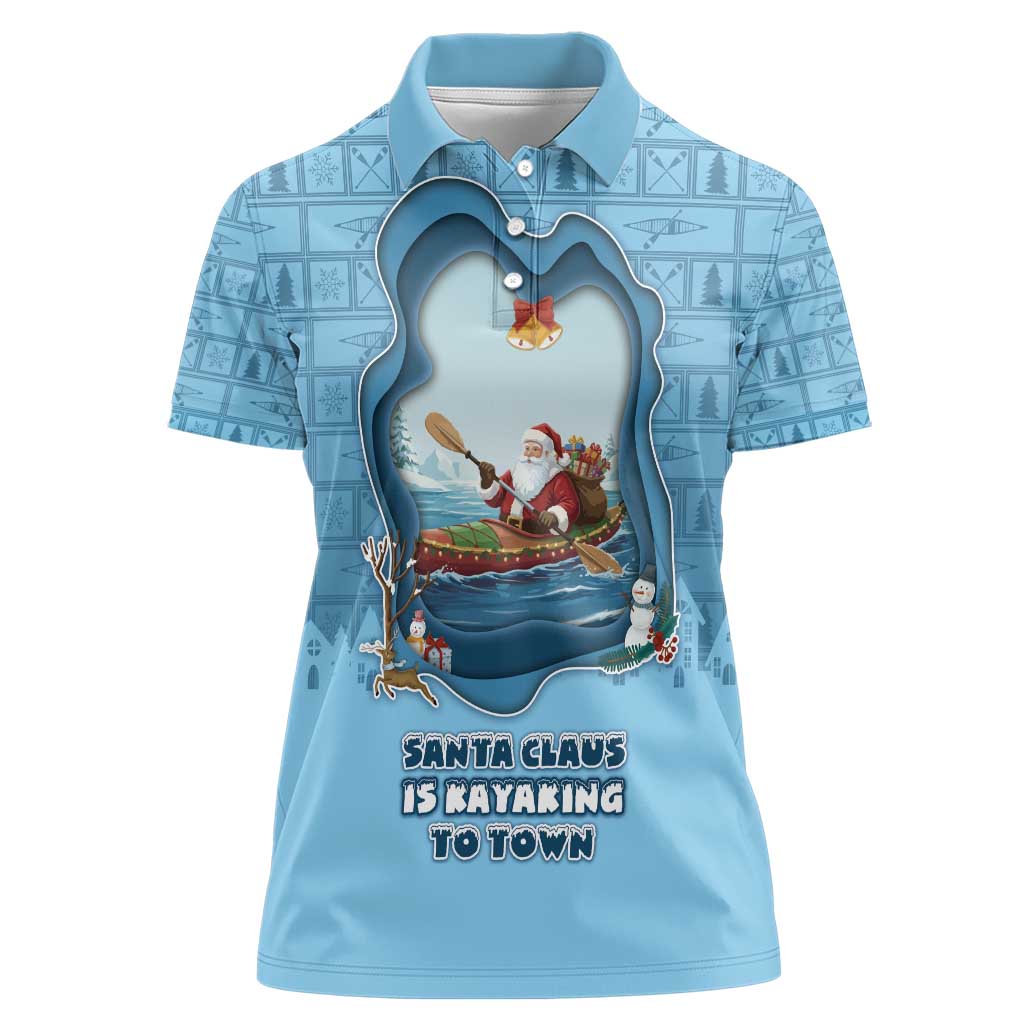 Santa Claus Is Kayaking To Town Women Polo Shirt Merry Christmas - Wonder Print Shop