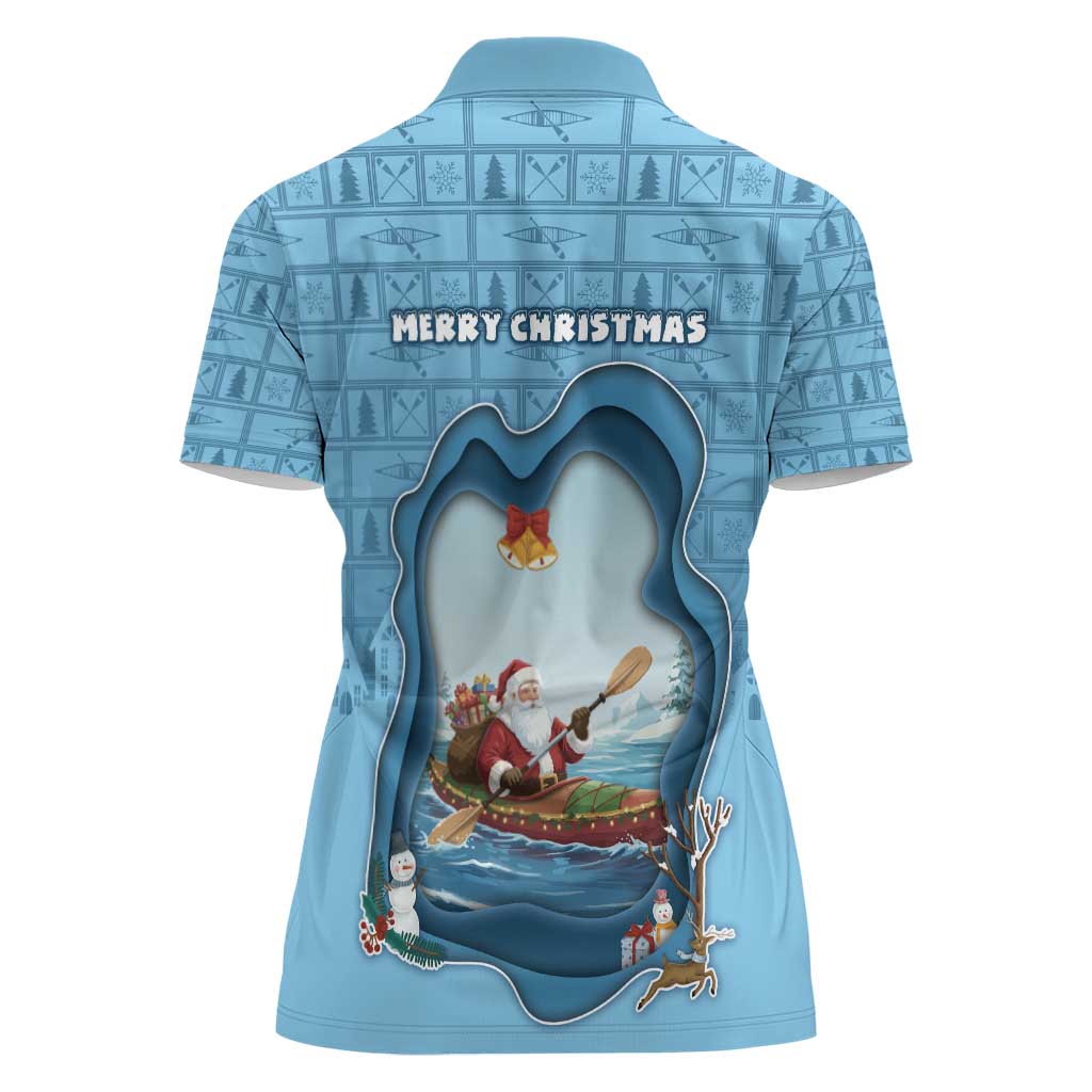 Santa Claus Is Kayaking To Town Women Polo Shirt Merry Christmas - Wonder Print Shop