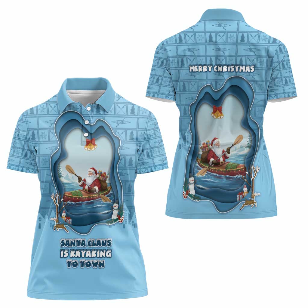 Santa Claus Is Kayaking To Town Women Polo Shirt Merry Christmas - Wonder Print Shop