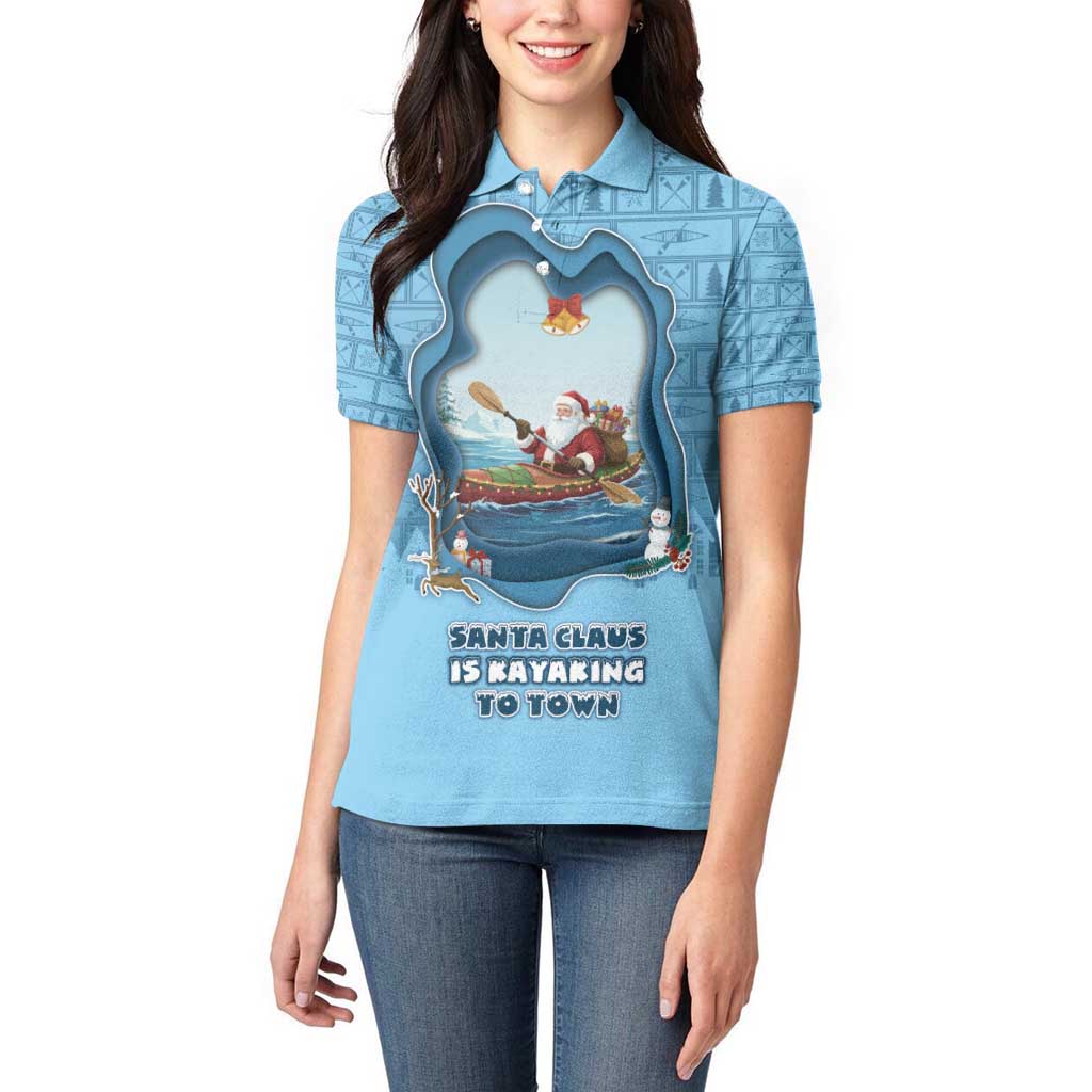Santa Claus Is Kayaking To Town Women Polo Shirt Merry Christmas - Wonder Print Shop