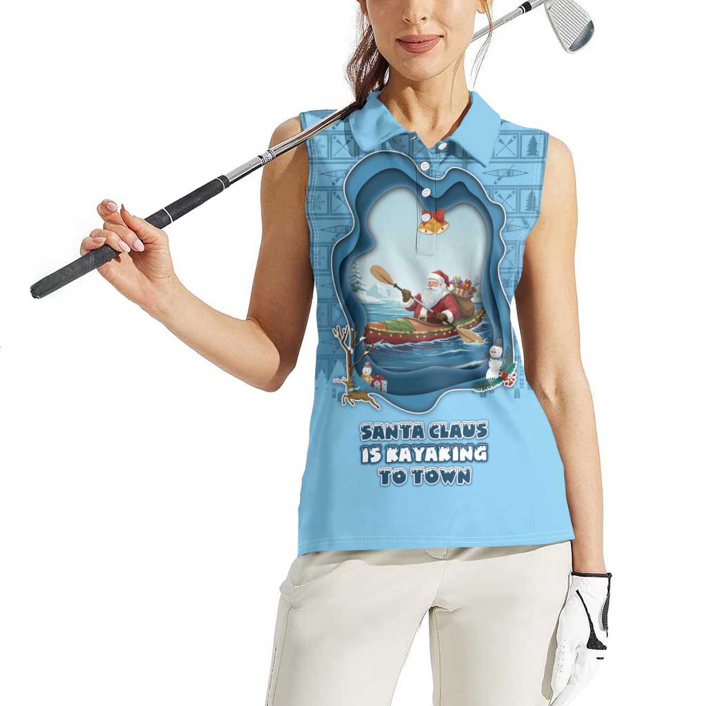 Santa Claus Is Kayaking To Town Women Sleeveless Polo Shirt Merry Christmas - Wonder Print Shop