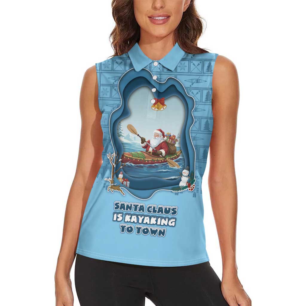 Santa Claus Is Kayaking To Town Women Sleeveless Polo Shirt Merry Christmas - Wonder Print Shop