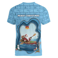 Santa Claus Is Kayaking To Town Women V-Neck T-Shirt Merry Christmas - Wonder Print Shop