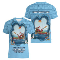 Santa Claus Is Kayaking To Town Women V-Neck T-Shirt Merry Christmas - Wonder Print Shop