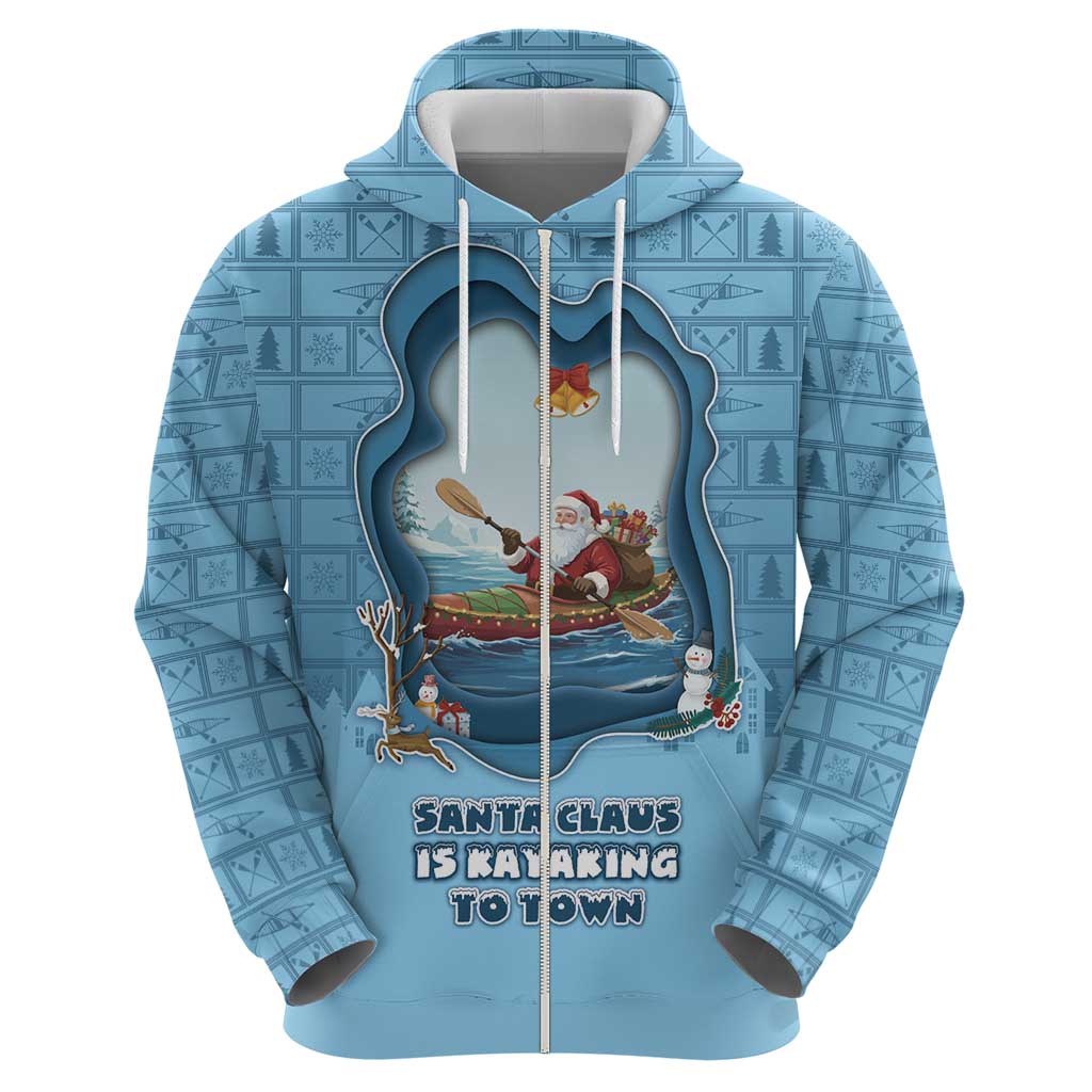 Santa Claus Is Kayaking To Town Zip Hoodie Merry Christmas - Wonder Print Shop