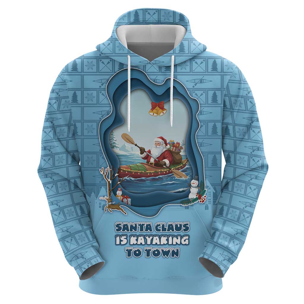 Santa Claus Is Kayaking To Town Zip Hoodie Merry Christmas - Wonder Print Shop