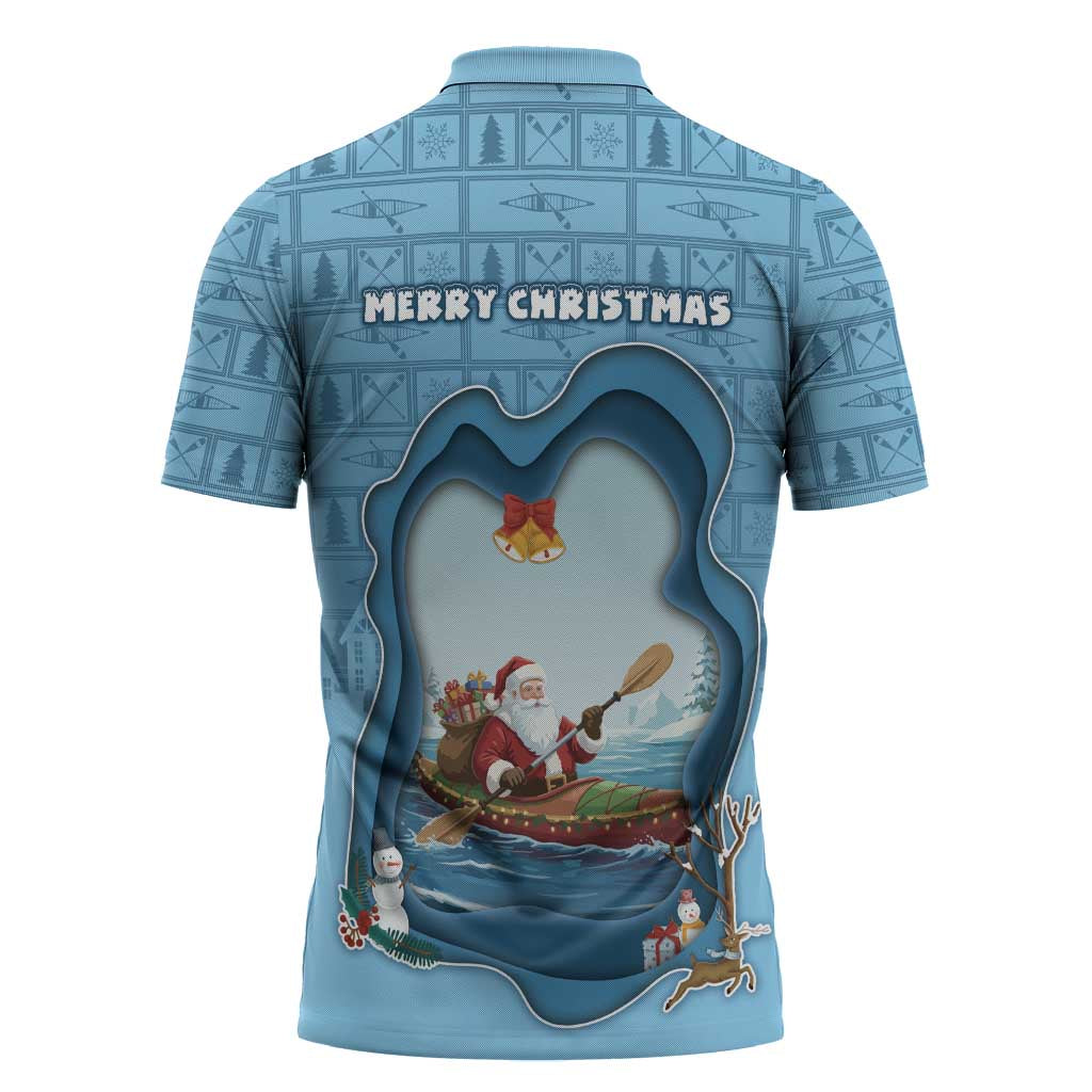 Santa Claus Is Kayaking To Town Zipper Polo Shirt Merry Christmas - Wonder Print Shop